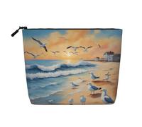 Birds on the Beach - Trousse per il trucco in finto lino impermeabile con chiusura a cerniera per le tue esigenze quotidiane o di viaggio, Nero , Taglia unica