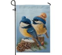 Birds Winter Cozy Snow Pinecones Winter Blue Flag Durevole Bandiere Resistente Alle Intemperie Bandiere Verticale Per Esterno Decorazione Giardino 30X45Cm
