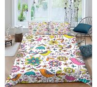 BirdsFlowersPatterncopripiumino morbida microfibra 3 Pezzi stampa 3D cerniera nascosta ColorfulKidsArtStyle Set Di Copripiumino incluso federe per cuscini aiosa for adulti Super king（260x220cm）