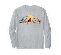 Birdwatching Tramonto Uccelli Blue Jay Red Cardinal Birding Maglia a Manica