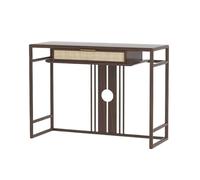 birene Consolle in legno Boho con cassetti in rattan, tavolino da ingresso stretto, facile da montare(Brown,L)