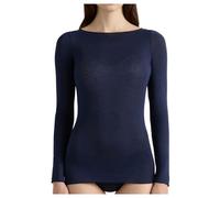 BIRIKKINA Maglia in Modal e Cashmere Manica Lunga - Scollo a Barca - Sottogiacca Donna (IT, Testo, S, Regular, Regular, Blu)