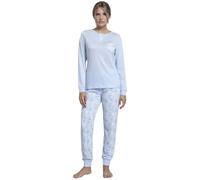 BIRIKKINA Pigiama Donna Cotone Lungo - Pigiama Donna Cotone Leggero Estivo Manica Lunga (IT, Testo, L, Regular, Regular, 6115 Azzurro)
