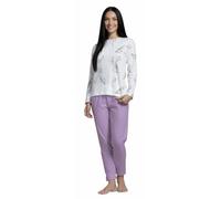 BIRIKKINA Pigiama Donna Cotone Lungo - Pigiama Donna Cotone Leggero Estivo Manica Lunga (IT, Testo, L, Regular, Regular, 21005 Glicine)