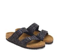 BIRKENSTOCK ARIZONA LEO BLACK CIABATTE DUE CINTURINI LEOPARDATE NERO