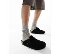 Birkenstock - Boston - Zoccoli unisex neri in camoscio con interno in montone-Marrone 39