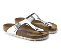 Birkenstock Classic Gizeh SFB Leather, Infradito Donna, Argento (Metallic Silver Metallic Silver), 37 EU Stretta