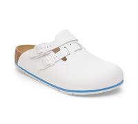 Birkenstock Kay Pro - Pantofole da uomo e donna, in pelle, certificate secondo la norma EN ISO 20347:2022, scarpe professionali per medicina, gastronomia e servizio, bianco, 42 EU