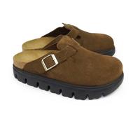 Birkenstock Scarpe Donna Sabot Boston PAP Chunky in Suede Dark Tea/Black Taglia Scarpa: 37