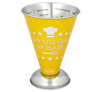 Birkmann, bicchiere graduato, colore giallo, lamiera stagnata, diametro 11 cm, altezza 14,5 cm