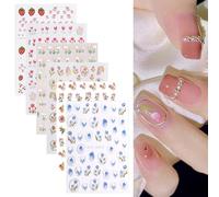 BIRLOZA 3D Fiori Adesivi Unghie Nail Art Stickers Unghie Autoadesivi 5D Decorazioni Unghie Nail Art Disegni 6 Fogli