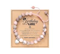 BIRLOZA Bracciale in pietra naturale rosa Carta di gioielli Regali di compleanno per ragazze Idee regalo di compleanno per ragazze Regali per la figlia per