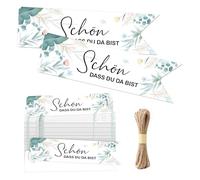 BIROYAL 100 etichette regalo per matrimonio, con scritta in lingua inglese "Schön dass du da bist" e scritta in lingua tedesca "Eukalyptus Tags" [lingua tedesca]