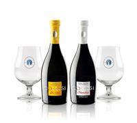 Birra Artigianale Collesi - Confezione Birra Artigianale con Bicchieri Balloon - 2 Bottiglie 0,50 L (Bionda Belgian Blonde Ale 6% + Blanche 5%) + 2 Bicchieri 250 ml