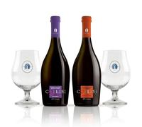 Birra Artigianale Collesi - Confezione Birra Artigianale con Bicchieri Balloon - 2 Bottiglie 0,75 L (Triplo Malto + Ambrata Belgian Amber Ale) + 2 Bicchieri 400 ml