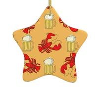 Birra e gamberi che stampano gli ornamenti cristiani dell'albero di Natale, ornamenti della stella della fattoria, stella di ceramica Shap per la decorazione di festa