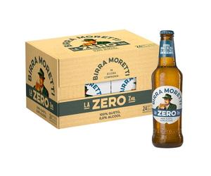 Birra Moretti La Zero, Cassa con 24 Bottiglie da 33 irra Lager Analcolica a Bassa Fermentazione, Gusto Bilanciato Morbido e Fragrante, Gradazione 0,0% Vol