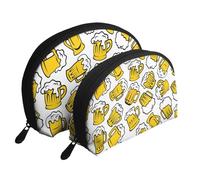 Birra retrò dei cartoni animati, Borsa per trucco a conchiglia Portamonete da donna Borsa da toilette piccola Borsa per cosmetici 2 pezzi