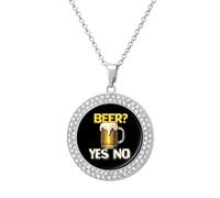 Birra Sì No Collana Pendente Personalizzato Donna Rotonda Diamante Collane Gioielli Regali per Uomo Compleanno, Misura unica, Metallo