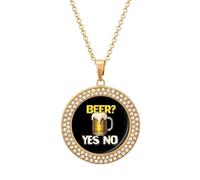 Birra Sì No Collana Pendente Personalizzato Donna Rotonda Diamante Collane Gioielli Regali per Uomo Compleanno, Misura unica, Metallo