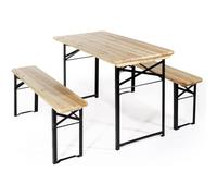 TAVOLO E 2 PANCHE SET BIRRERIA IN LEGNO NATURALE RICHIUDIBILE GIARDINO 60X120