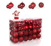 Birshe 100 Pezzi Palline Ornamenti Sfere di Plastica Infrangibile Addobbi Natalizi Set Accessori Decorativi per L'Albero di Natale Decorazione Appesa Rosso Palle Albero di Natale Rosse Decorazioni