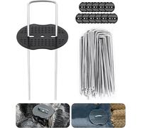 Birshe Picchetti,Picchetti Giardino 50 Pezzi Zincati con 50 Rondelle Picchetti per Tenda Lunghezza 150 MM larghezza 40 MM Diametro 3 MM,Pacciamatura Anti Erbacce Ancore a Terra per Reti Recinzioni Erb