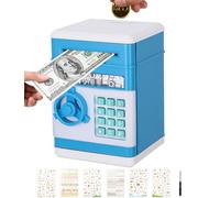 Birshe Salvadanaio Elettronico Password,Salvadanaio Bambini Elettronico Digitale Salvadanaio Ampio Automatico Succhiare Banconote Bancomat per Bambini Cassaforte con adesivi carini Regalo Blu Chiaro