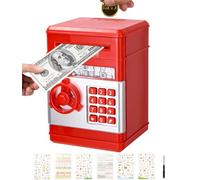 Birshe Salvadanaio Password,Salvadanaio Bambini Elettronico Digitale Salvadanaio Ampio Bancomat per Bambini Cassaforte con Voce Intelligente Simpatici Adesivi Regalo per Ragazze Ragazzi Rosso
