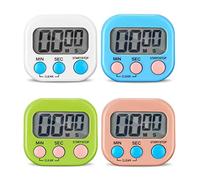Birshe Timer da Cucina 4 Pezzi Digitale Con Magnetico e Supporto, Allarme Forte, Conteggio e Conto Alla Rovescia per Cottura al Forno, Studio, Allenamento Fisico