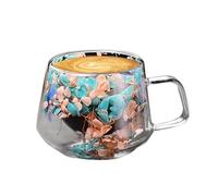 Birtern Bicchieri da caffè a doppia parete da 200 ml, tazze da caffè in vetro con fiori secchi, tazze da caffè in vetro a doppia parete, tazze da caffè in vetro isolato, con impugnatura anti