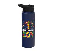 Birthday Boy 1 Anno Vecchio 1 ° Compleanno Blocco Building Mattone Stainless Steel Insulated Water Bottle
