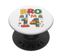 Birthday Boy Bro I'm 14 Year Old Building Blocks Mattone PopSockets PopGrip Adesivo