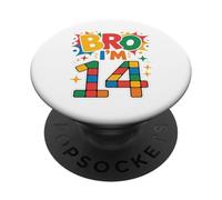 Birthday Boy Bro I'm 14 Year Old Building Blocks Mattone PopSockets PopGrip Adesivo