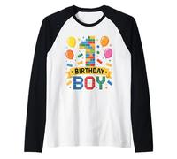 Birthday Boy Builder Bro I'm 1 Year Old Building Blocks Maglia con Maniche Raglan