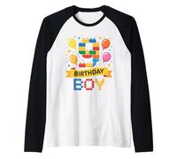 Birthday Boy Builder Bro I'm 9 Year Old Building Blocks Maglia con Maniche Raglan