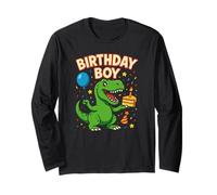 Birthday Boy Dinosaur Cute T Rex Party Design Maglia a Manica