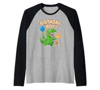 Birthday Boy Dinosaur Cute T Rex Party Design Maglia con Maniche Raglan