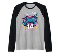Birthday Boy Time To Level Up Gamer Videogioco 14 Anni Maglia con Maniche Raglan