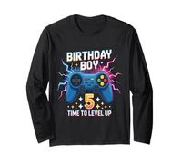 Birthday Boy Time To Level Up Gamer Videogioco 5 Anni Maglia a Manica