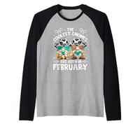 Birthday Cow Print Gnomes for Women Who Are Born in February Maglia con Maniche Raglan