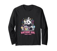 Birthday Girl Design Panda Cupcake Esprimi Un Desiderio Maglia a Manica