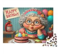 Birthday Grandma Cartoon 1000 Piece for Adults & Kids: Grandma with Cupcake Fun Present & Activity for Home & Wall Decor 38x26cm/1000pcs