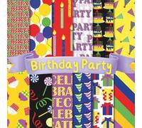 Birthday Party Scrapbook Paper Craft Pad: 12 Bright Colorful B'day Designs, 24 Double-Side Sheets on 8.5"x8.5" Size Paper With Premium Vibrant Colors! ... Letters, DIY, Cardstock, Decoupage Etc