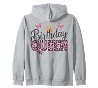 Birthday Queen Rosa Animale Stampa Leopardo Farfalla Corona Felpa con Cappuccio