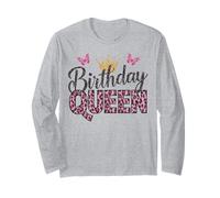 Birthday Queen Rosa Animale Stampa Leopardo Farfalla Corona Maglia a Manica