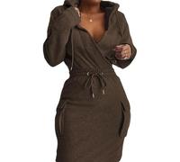 BIRW Abito con cappuccio da donna 2024 Slim Casual a maniche lunghe a vita alta con coulisse Pullover aderente Abiti in felpa, Caffè denso, L
