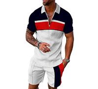 BIRW Set corto da uomo 2 pezzi abiti polo moda estate tute casual set manica corta e pantaloncini set per uomo, Bianco Nero Rosso Match, Medium
