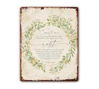 BIRXPMOS Come To Me I Will Give You Rest Scripture Metal Sign Matthew 11 28-30 Inspirational Decor (8 X 12 in)
