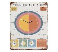 BIRXPMOS Telling Time Teaching Clock Metal Sign Vintage Style Educational Poster for Room Kindergarten Classroom Decor 8 X 12 inch